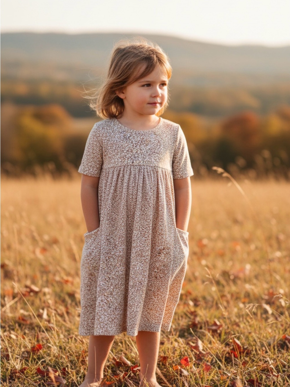 Remie Girls | Ditsy Floral Print | Short Sleeve | Large Pockets | 7